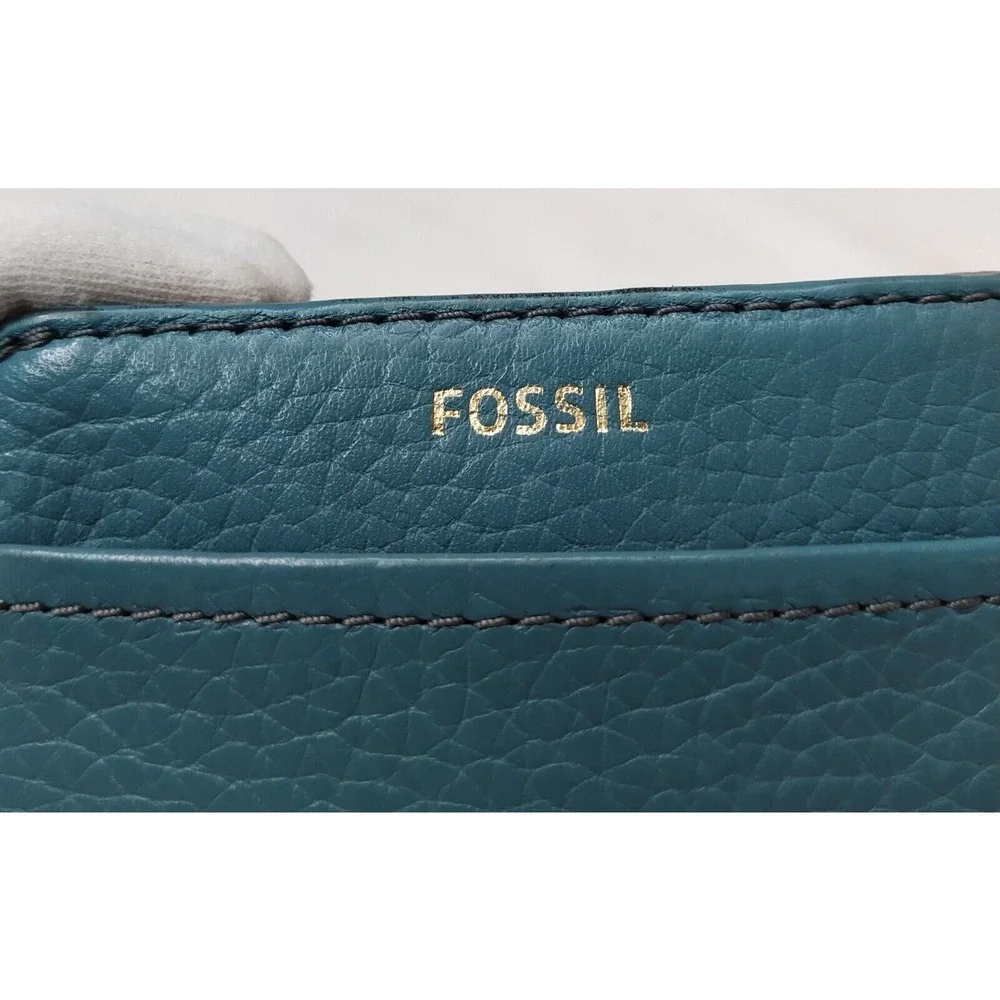 Fossil Blue Leather Credit Card ID Window Bifold Square Wallet